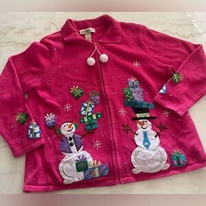 Seventh Avenue Pink Snowman Christmas Sweater  Light Up Size Large. READ